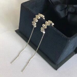 APM Monaco Up and Down Sterling Silver Earrings with Chain and Pearls